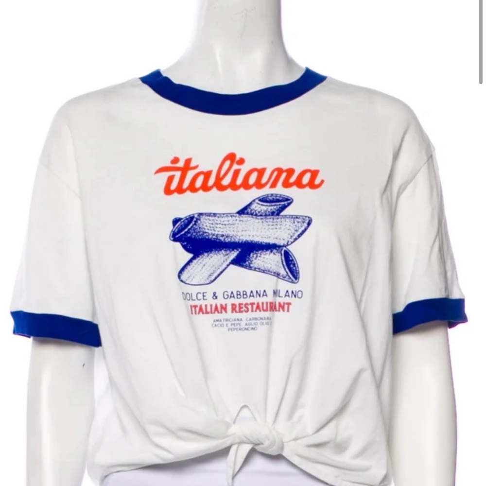 Dolce & Gabbana White and Blue Graphic Tee